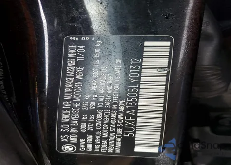 2005 BMW X5 3.0I z USA, uszkodzony, nr VIN 5UXFA13505LY01312